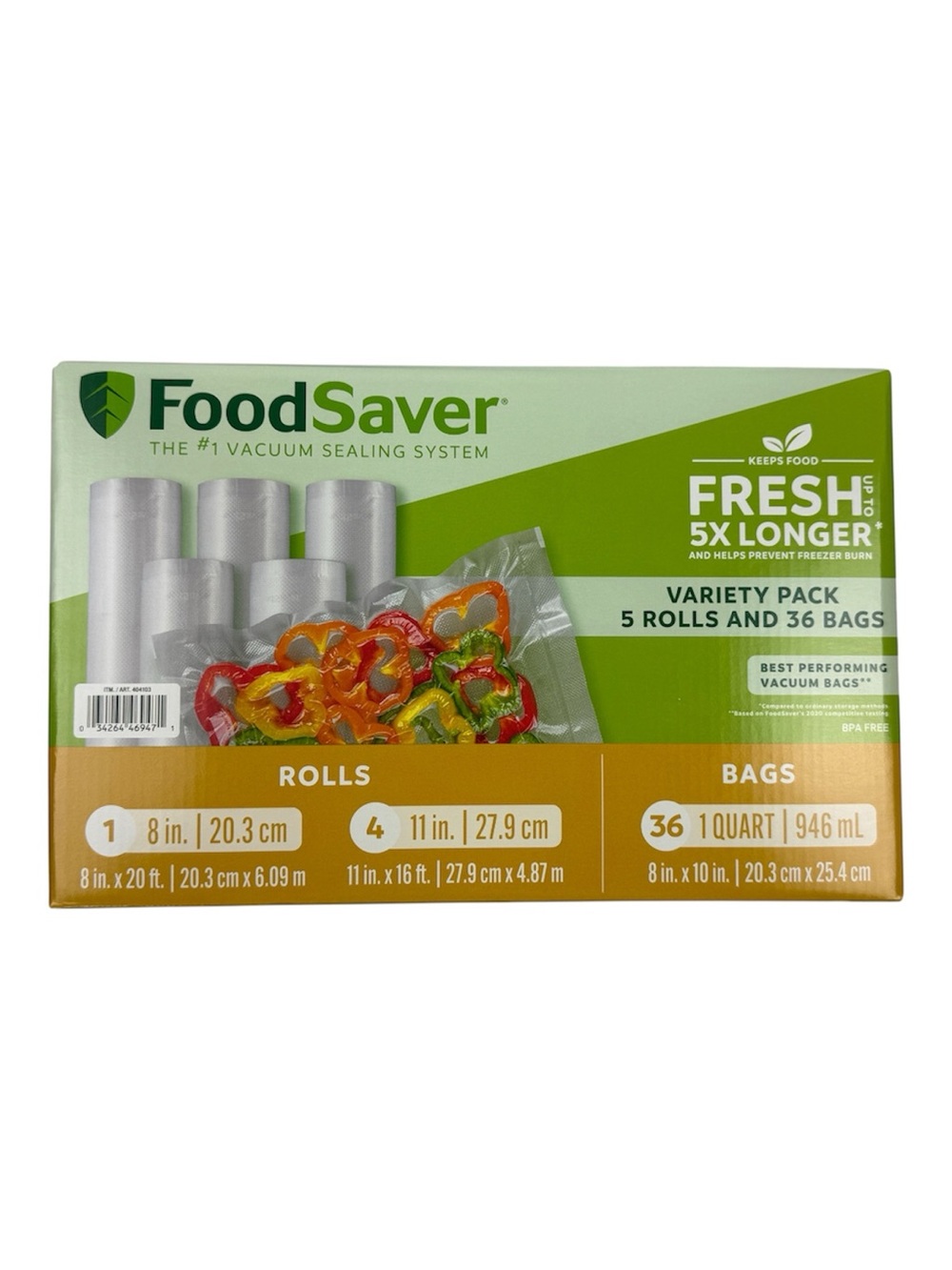 FoodSaver Vacuum Sealer Rolls & Bags - Variety Pack 5 Rolls and 36 Bags BPA-Free